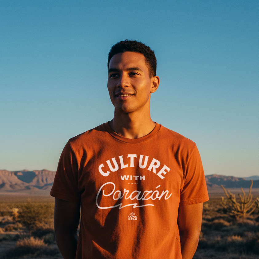 'Culture with Corazon' t-shirt. Ready to look good on campus.